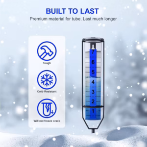 rain gauge outdoor – accurate, freeze proof & easy to read with dual scale and metal stake